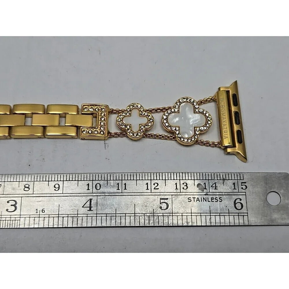 BCBGMAXAZRIA Gold Clover Rhinestone Apple Watch Band 42 44 45 49 Link Adjustable